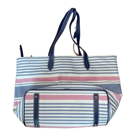 Dooney & Bourke Waverly Shopper Tote Striped Zippered Navy Red Handbag Purse - Picture 5 of 15